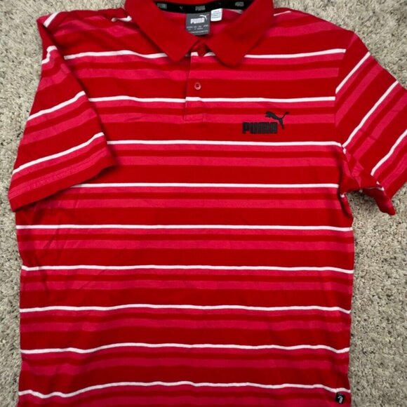 Puma Golf Mens Large Red White Striped Short Sleeve Golf Polo Shirt Cotton - Picture 1 of 8
